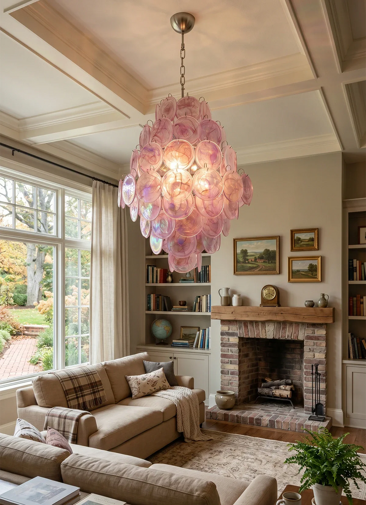 Round Pink Layered Glass Chandelier