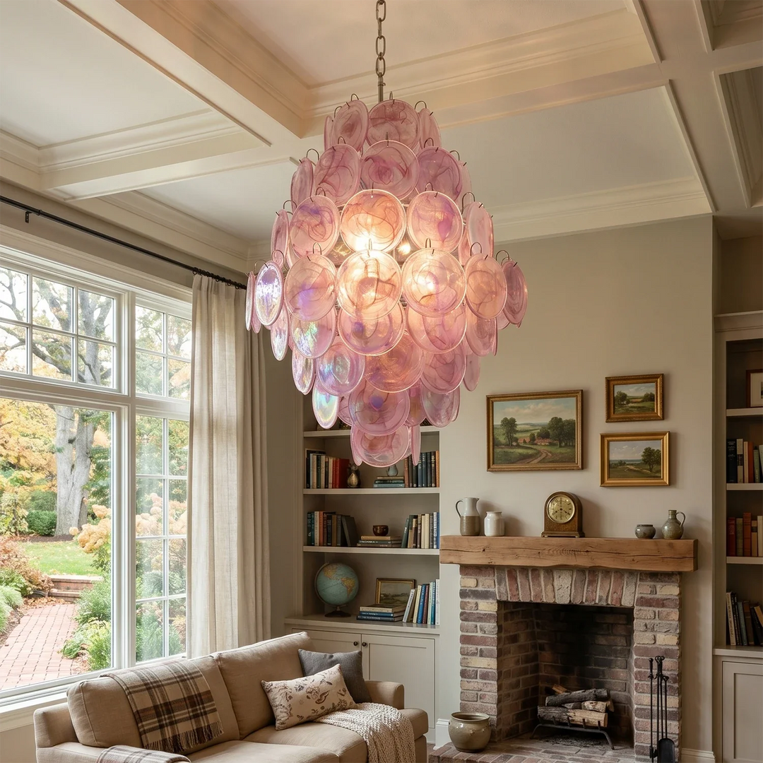 Round Pink Layered Glass Chandelier - view 2 | Woorglamp