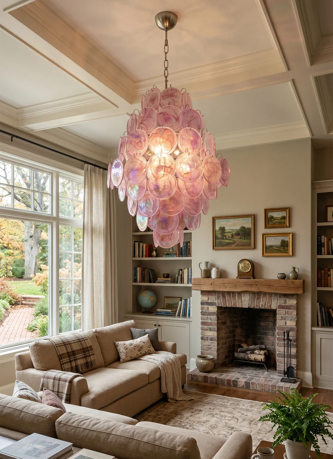 Round Pink Layered Glass Chandelier - view 7 | Woorglamp