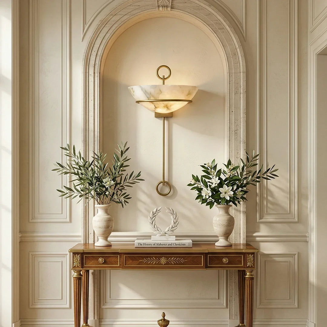 Semicircular Bowl Tether Alabaster Wall Lamp