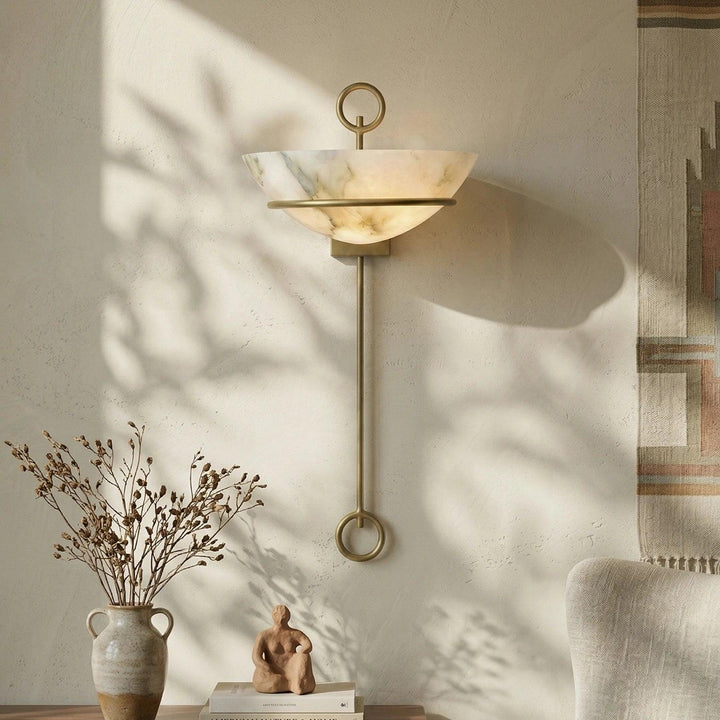 Semicircular Bowl Tether Alabaster Wall Lamp