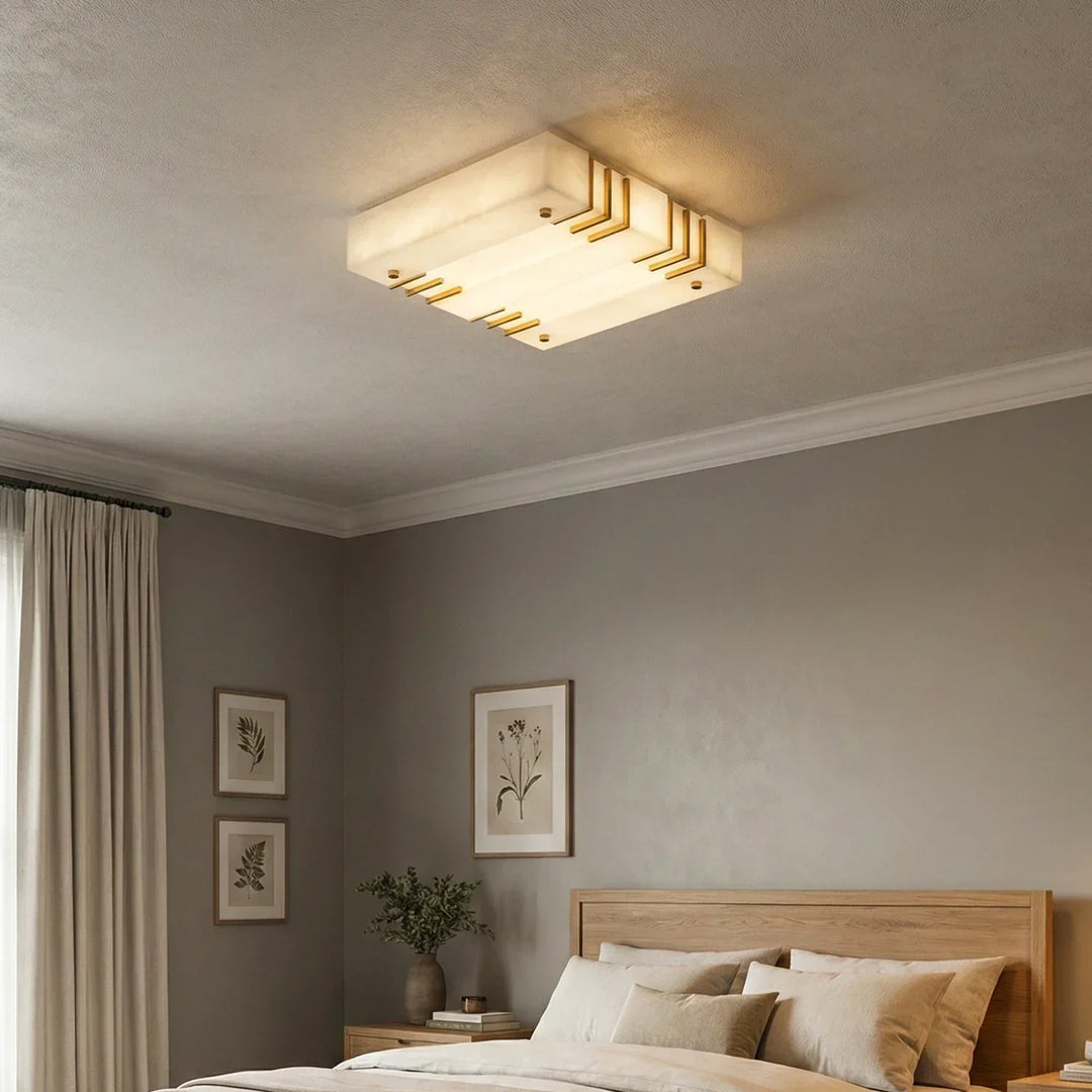 Square Alabaster Gold Ceiling Lamp