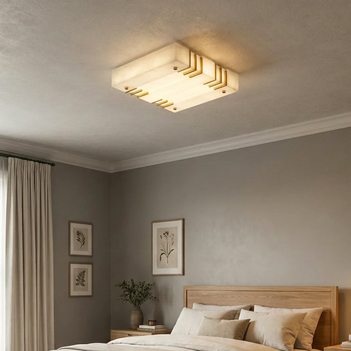 Square Alabaster Gold Ceiling Lamp