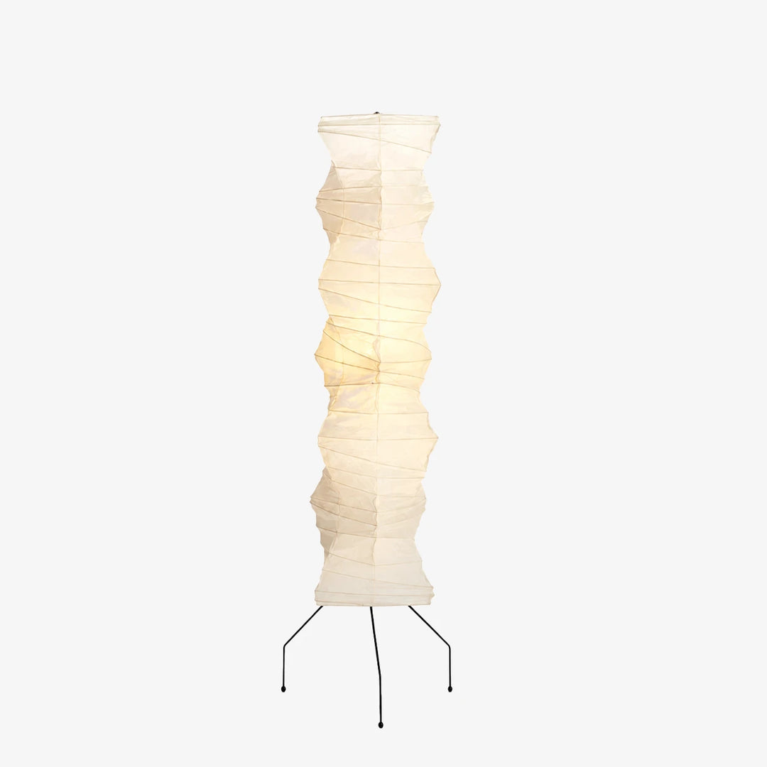 Stacked paper lantern floor lamp shown unlit against a light grey backdrop