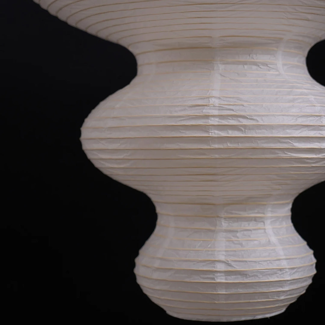 Close-up of the ribbed curves and paper texture of the stacked shade