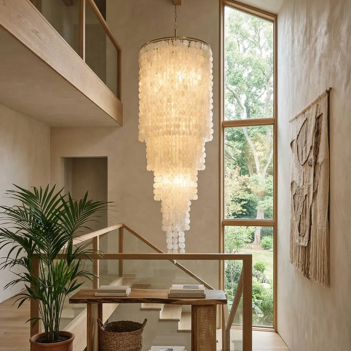 Tiered Capiz Shell Cascading Chandelier