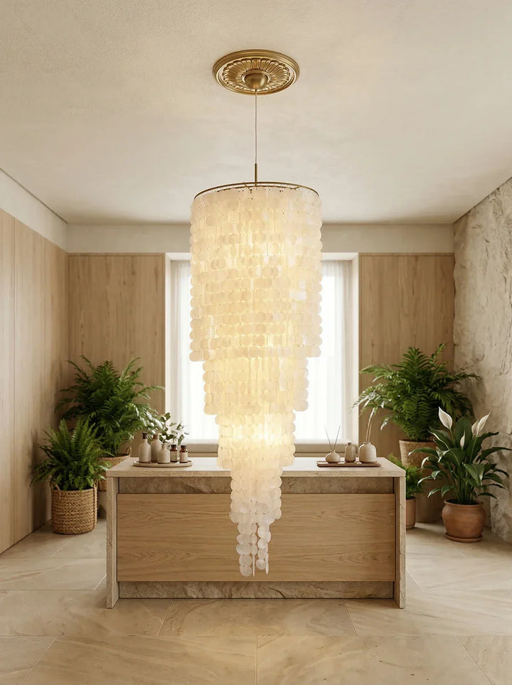 Tiered Capiz Shell Cascading Chandelier