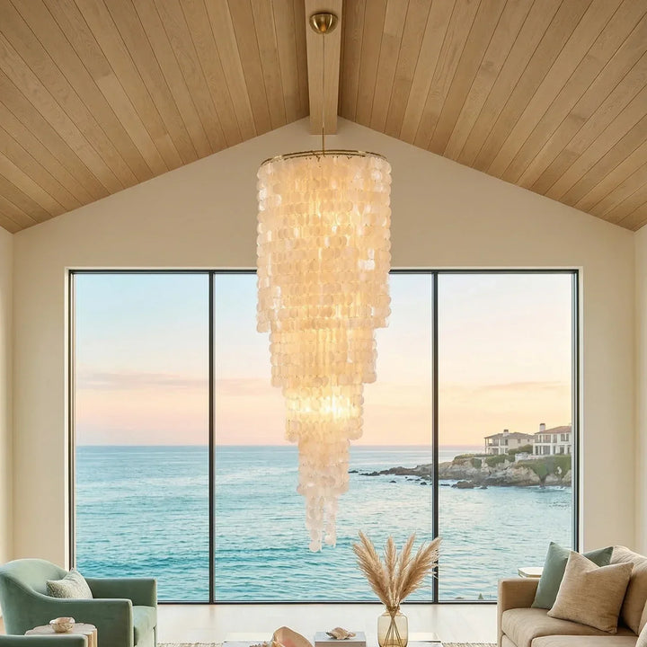 Tiered Capiz Shell Cascading Chandelier