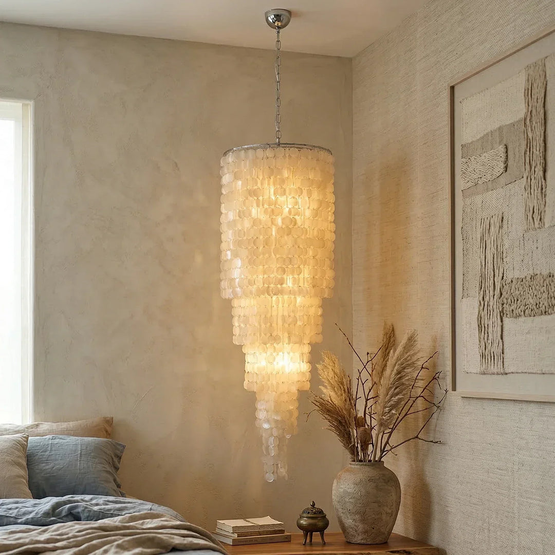 Tiered Capiz Shell Cascading Chandelier