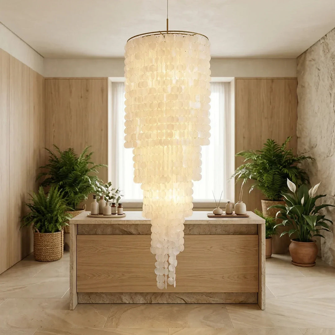 Tiered Capiz Shell Cascading Chandelier