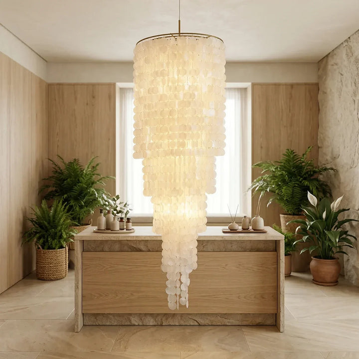 Tiered Capiz Shell Cascading Chandelier