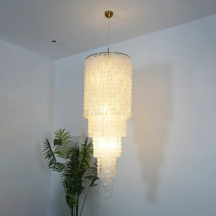 Tiered Capiz Shell Cascading Chandelier