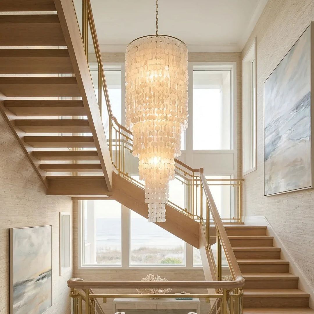 Tiered Capiz Shell Cascading Chandelier
