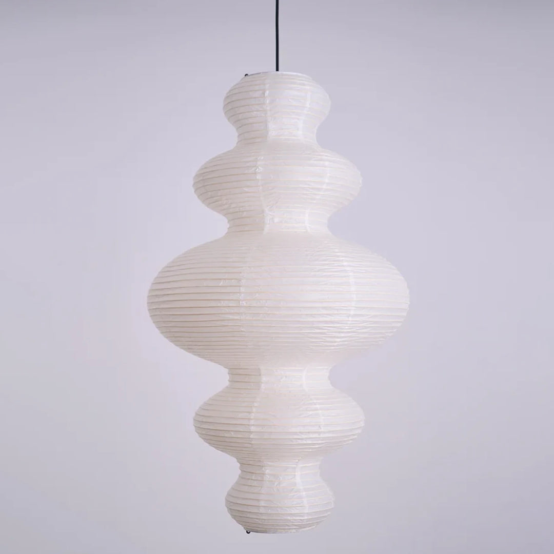 Tiered gourd paper pendant shown unlit against a soft grey studio backdrop