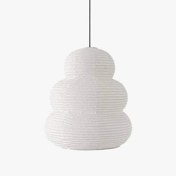 Tiered stacked mulberry paper pendant shown unlit on a soft grey background