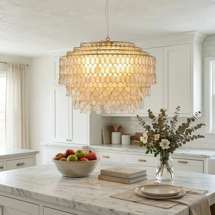 Tiered Teardrop Capiz Shell Pendant Light