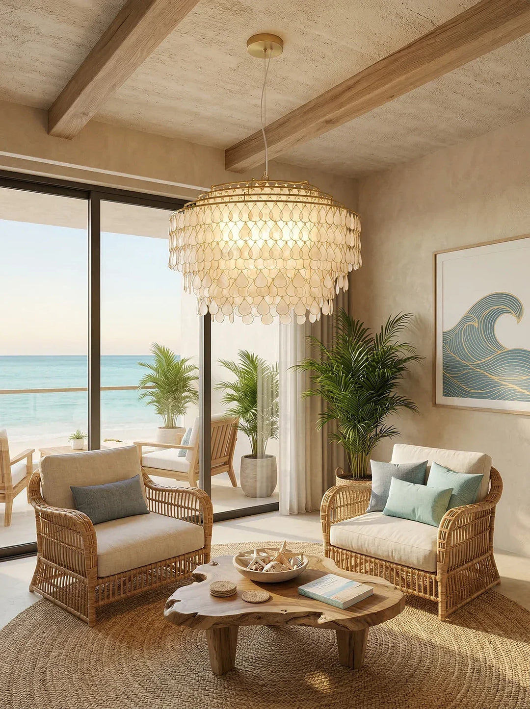 Tiered Teardrop Capiz Shell Pendant Light