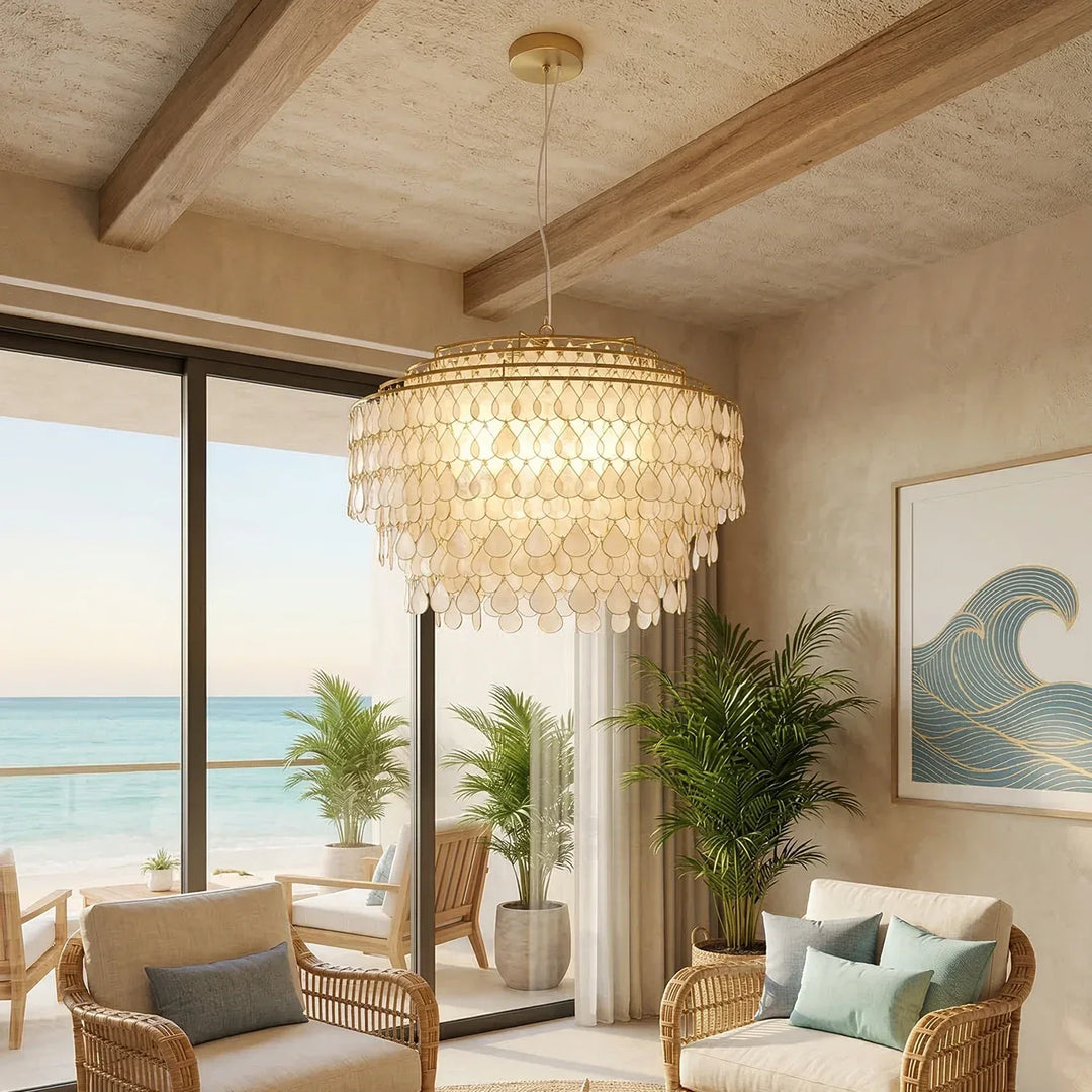 Tiered Teardrop Capiz Shell Pendant Light
