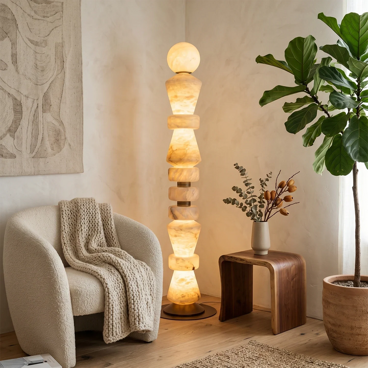 Totem Stacked Alabaster Floor Lamp