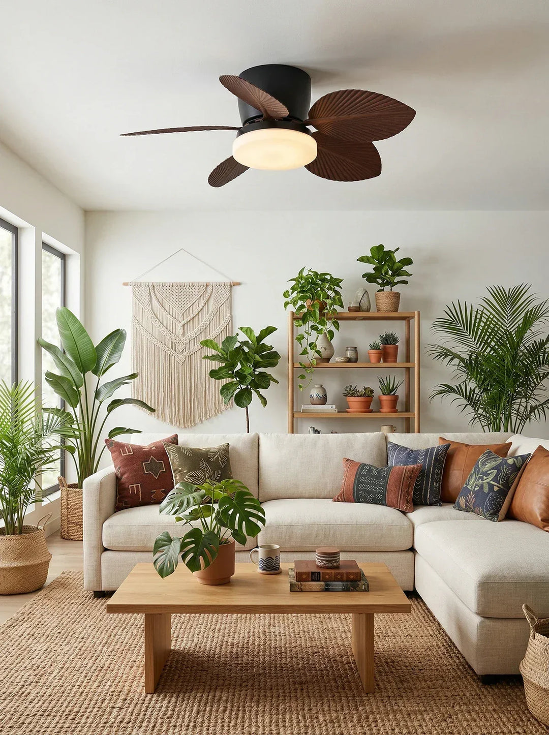 Tropical Palm Five-Blade Ceiling Fan Light