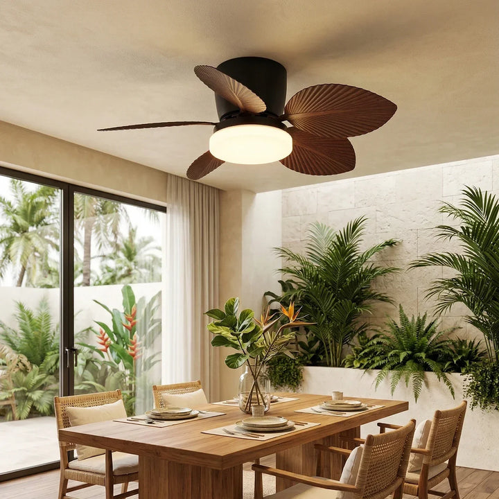 Tropical Palm Five-Blade Ceiling Fan Light
