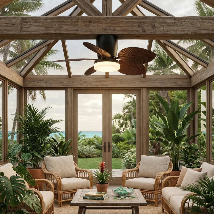 Tropical Palm Five-Blade Ceiling Fan Light