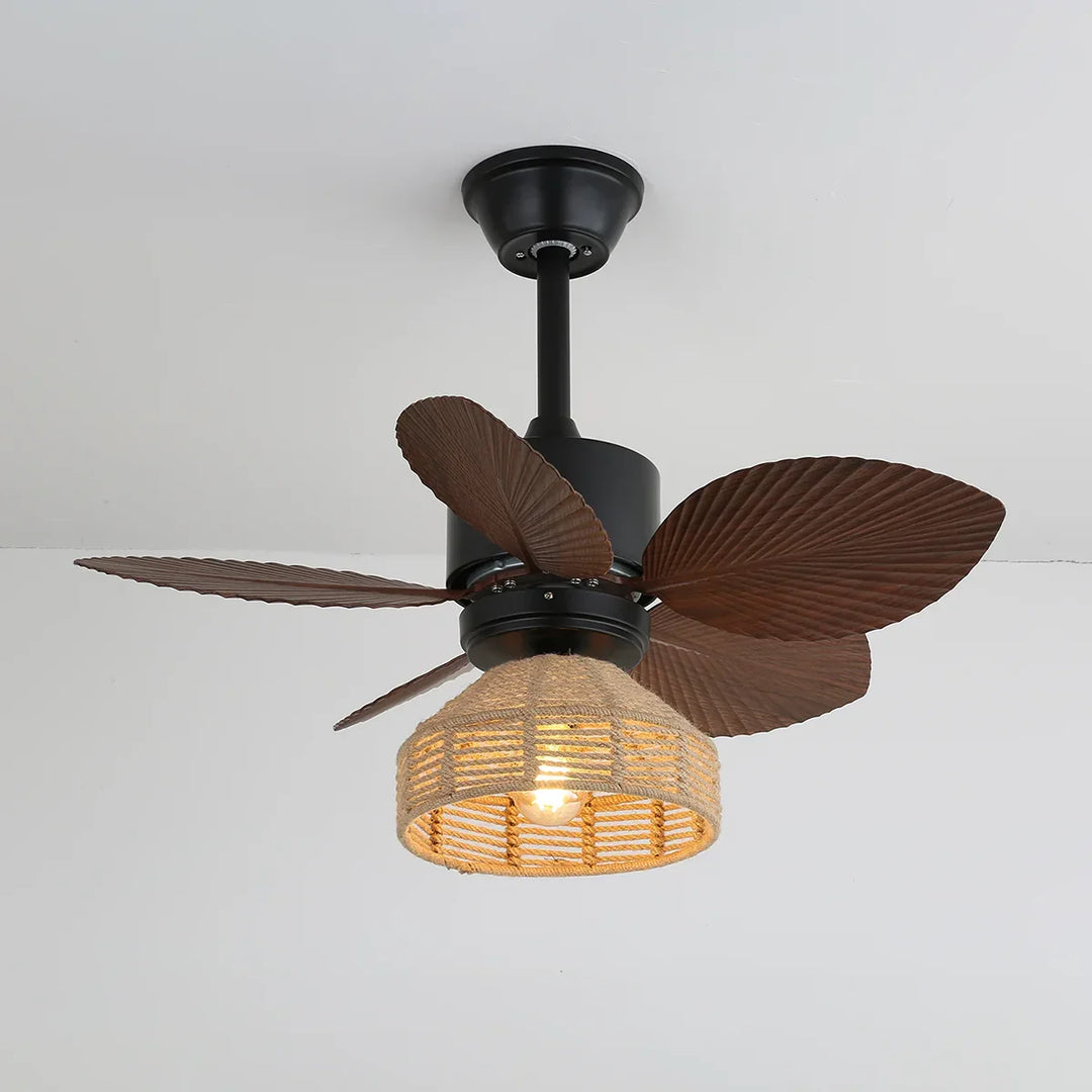 Tropical Palm Leaf Hemp Rope Ceiling Fan Light