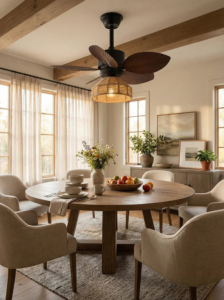 Tropical Palm Leaf Hemp Rope Ceiling Fan Light