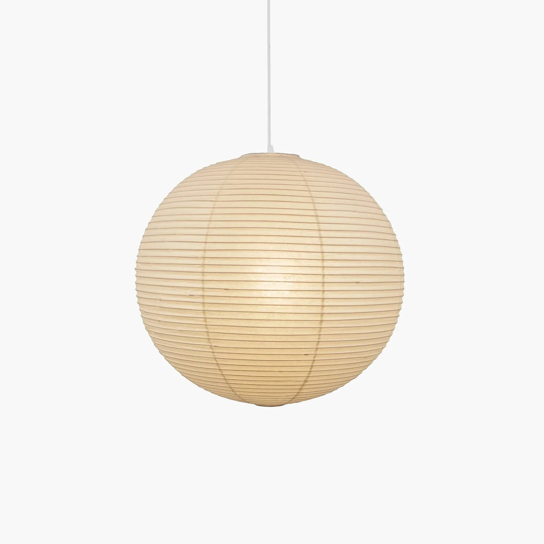 Medium size natural beige washi paper spherical pendant full shot on pure white seamless background