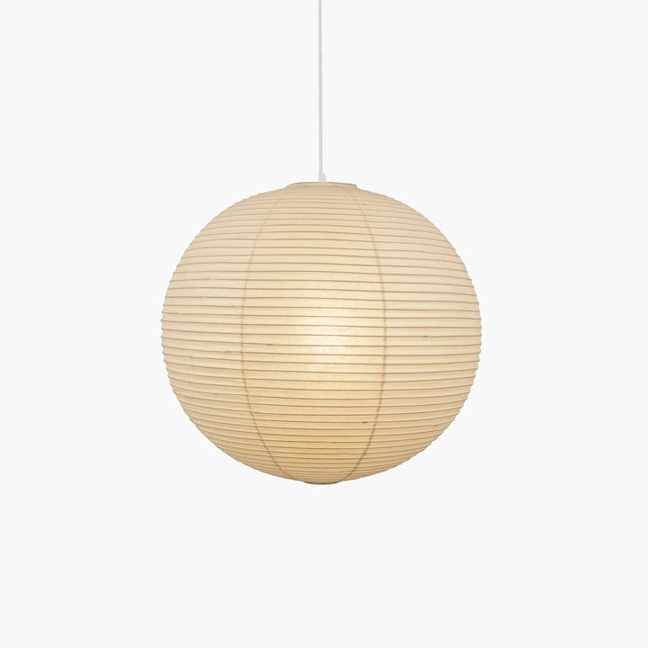 Medium size natural beige washi paper spherical pendant full shot on pure white seamless background